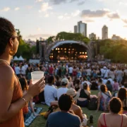 Público acompanha festival de música ao ar livre com copo reutilizável