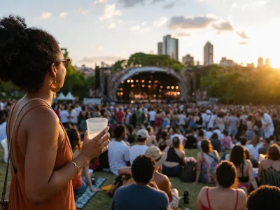 Público acompanha festival de música ao ar livre com copo reutilizável
