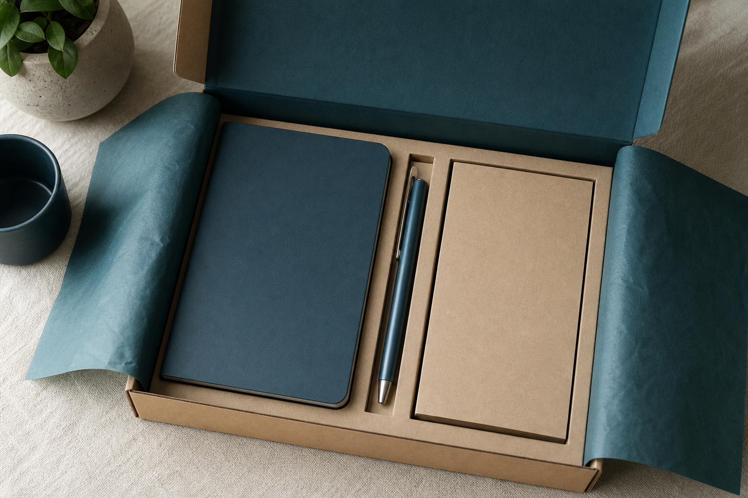 Kit de onboarding com caneta e caderneta