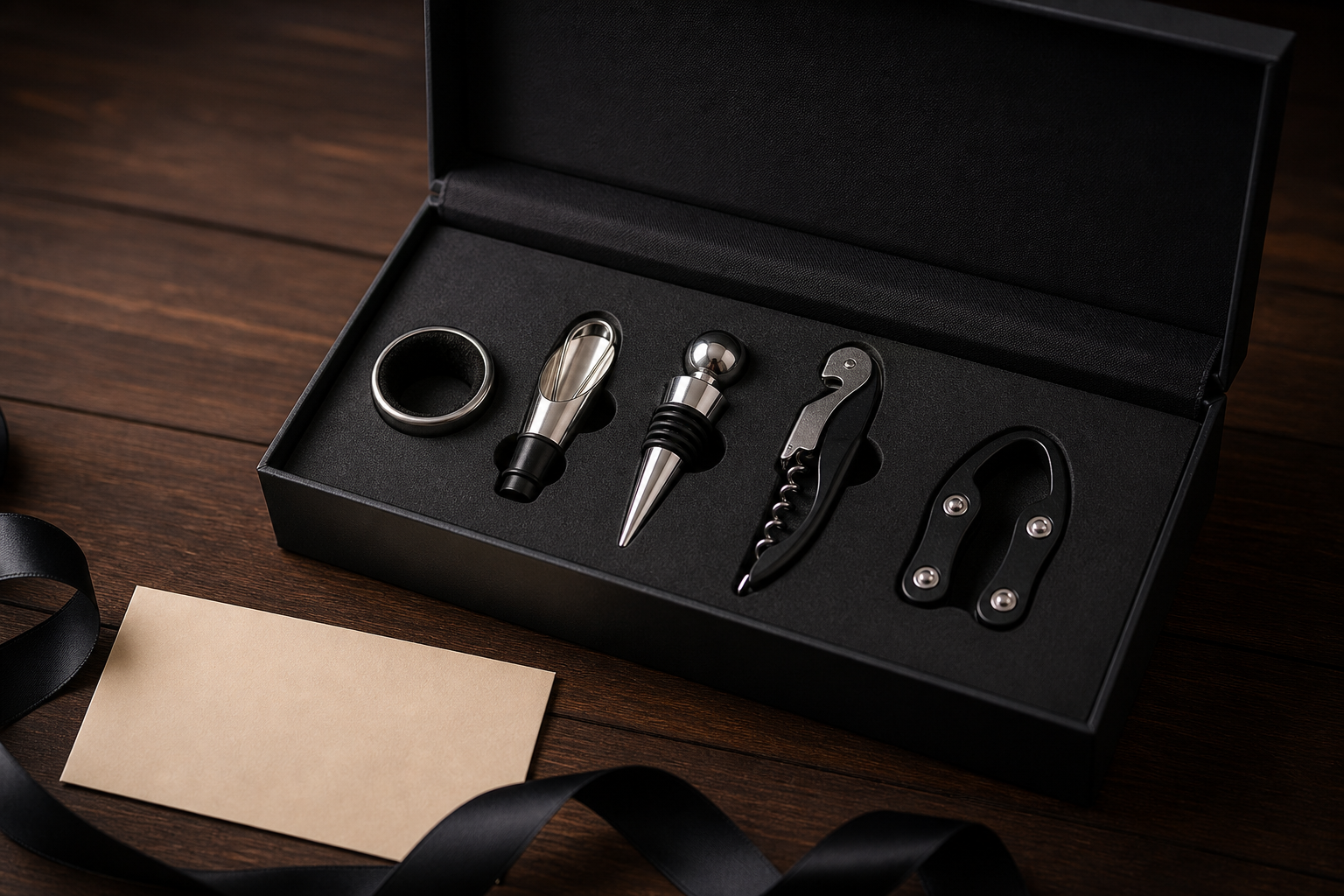 Kit vinho corporativo com cinco acessórios